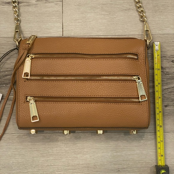 REBECCA MINKOFF 5-Zip Mini Crossbody Leather Bag Color:Almond NWT - Picture 4 of 9
